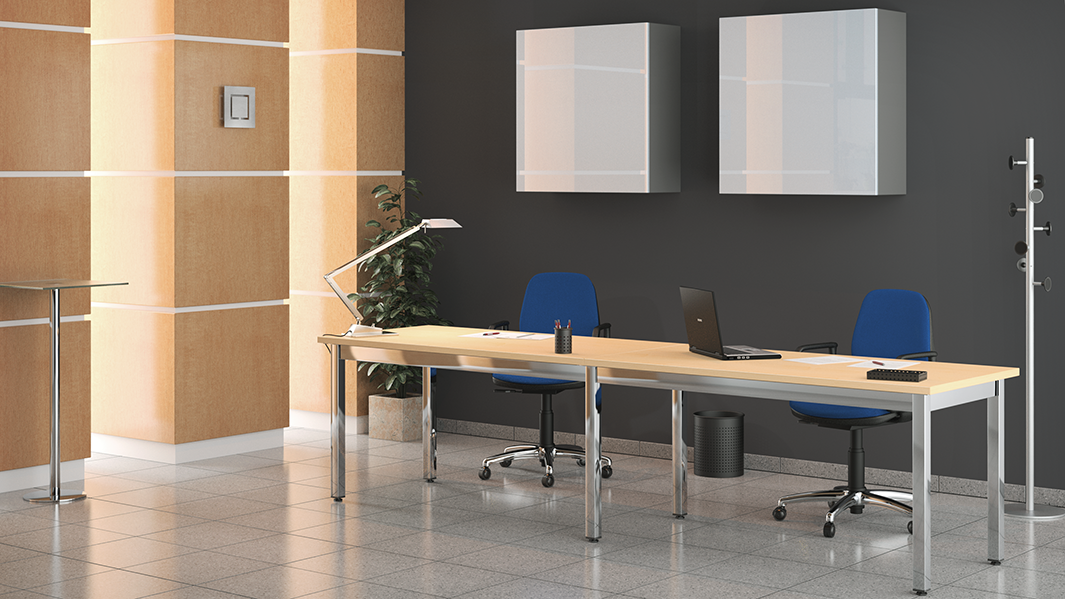 render infografia 3d de mobiliario de oficina en un despacho