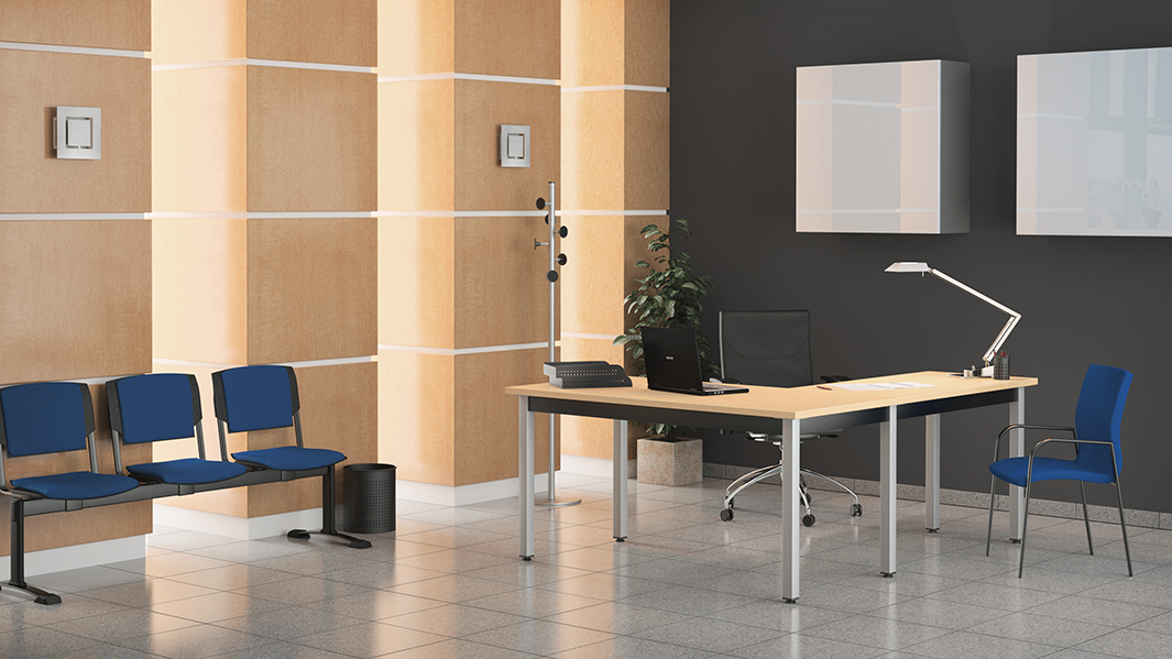 render infografia 3d de mobiliario de oficina en un despacho