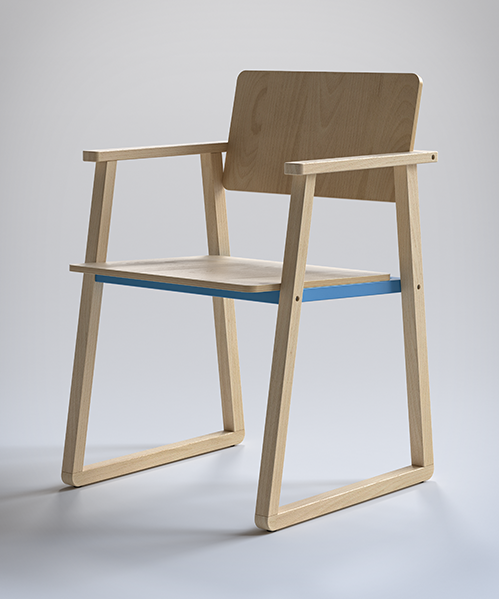 render infografia 3d silla madera en un estudio