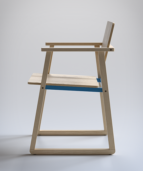 render infografia 3d silla madera en un estudio