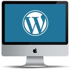monitor apple con el logotipo de wordpress